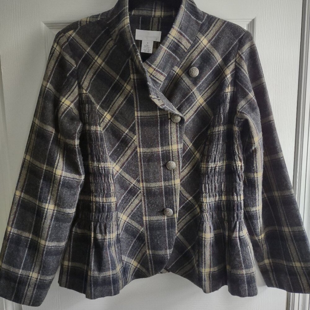 Soft Surroundings plaid blazer jacket - side ruching - size M - GUC